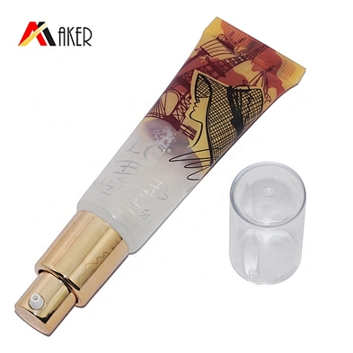 25ml luxury round empty LDPE plastic cosmetic BB cream tube packaging with gold aluminum airless pump