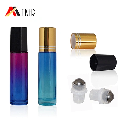 10ml mini in stock roll on bottle rainbow gradient color blue pink yellow glass roller ball bottle oil roller bottle