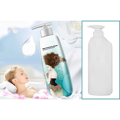 Wholesale new design 650ml square white HDPE plastic empty shower gel bottle with pump