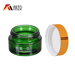 Fashion design 20ml semi-transparent green empty cosmetic cream glass jar with luxury gold color screw cap