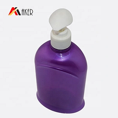 Factory price unique round purple empty 500ml PET plastic body lotion shampoo bottle for skin care with lotion pump