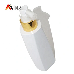 Empty 150ml white square PET cosmetic plastic bottle with gold sprayer