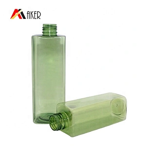 Square design semi green 300ml PET custom plastic bottle for cosmetic