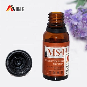 China factory 20ml amber boston round cosmetic essential oil glass serum bottle with cap