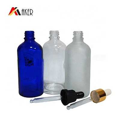 Wholesale empty round 100ml clear/green/blue/amber glass dropper bottles for essential oil