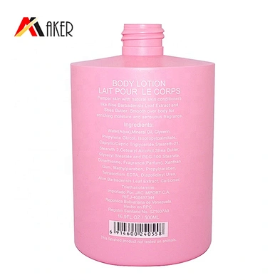 Wholesale 500ml pink cylinder HDPE plastic cosmetic body lotion bottle packaging with white lotion pump