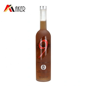 2020 Newest design 700ml round shape frosted effect empty glass wine bottle with screw cap