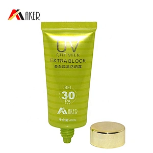 Hot sale empty green 40ml LDPE plastic cosmetic sunscreen cream tube packaging with gold aluminum covered screw cap