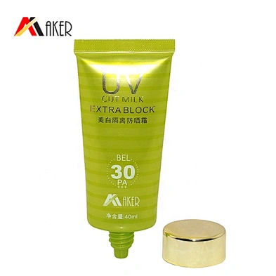 Hot sale empty green 40ml LDPE plastic cosmetic sunscreen cream tube packaging with gold aluminum covered screw cap