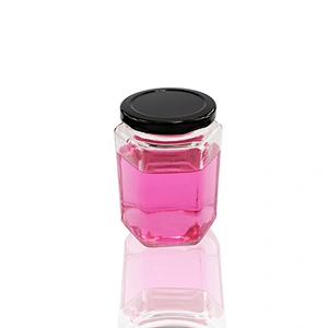 customize 350ml clear honey hexagon glass jar with tinplate cap for canned food