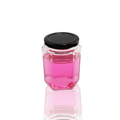 customize 350ml clear honey hexagon glass jar with tinplate cap for canned food