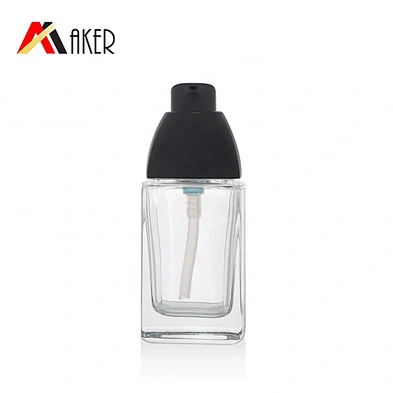 Factory supply 30ml empty square cosmetic glass lotion bottle glass foundation bottle with cream pump and screw lid