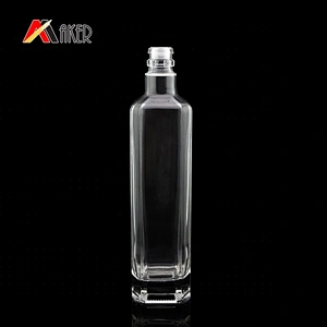 Wholesale price 500ml clear glass square shape empty wine bottle with cork