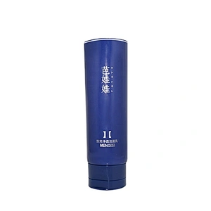Empty 150ml LDPE plastic blue round cosmetic face wash cleanser cream tube packaging for men