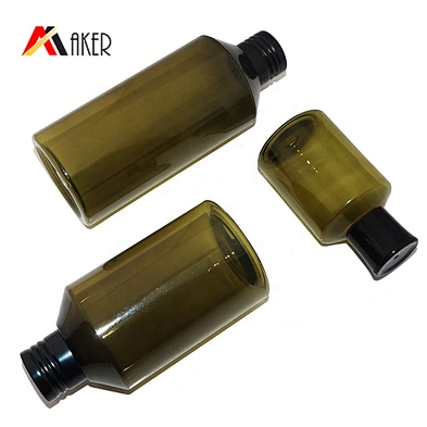 50ml 150ml 200ml PET plastic cosmetic lotion facial toner bottle packaging with black aluminum/plastic screw cap