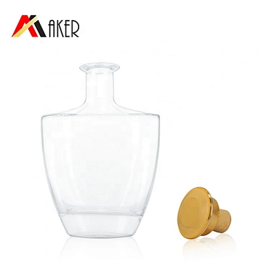 China factory empty customized unique shape clear crystal brandy XO wine glass bottle with cork