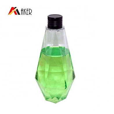 New design 300ml rhombus shape PETG plastic cosmetic lotion bottle with black aluminum screw cap