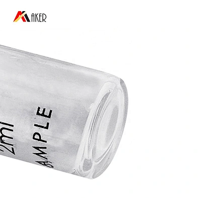 Custom 2ml clear empty mini perfume tester glass vial bottle packaging with plastic pipe cap