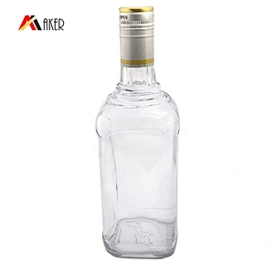 China supplier 700ml clear square liquor bottles empty glass rum vodka whisky bottle with cap