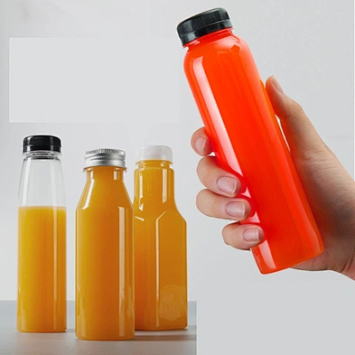 wholesale 8oz 12oz 16oz clear food grade pet square beverage plastic juice and water bottle with aluminum cap