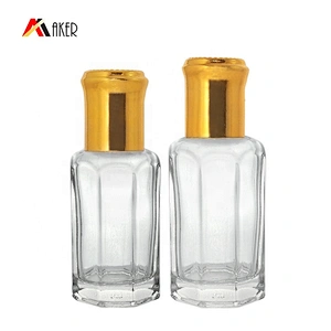 Wholesale factory clear 10ml octagonal essential oil glass bottle with gold aluminum covered screw cap