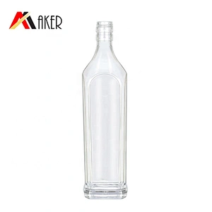 Empty round clear 750ml rum glass wine bottle with aluminum cap