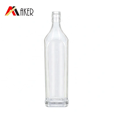 Empty round clear 750ml rum glass wine bottle with aluminum cap