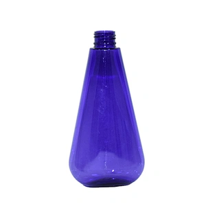 Empty custom 200ml blue color unique shape PET plastic shampoo bottle with pump dispenser