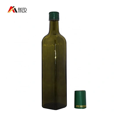 Hot Sale Custom 500ml Square Shape Dark Green Glass Bottle For Olive Oil
