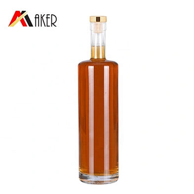 Hot sale classical round crystal 750ml empty glass vodka wine bottle with cork