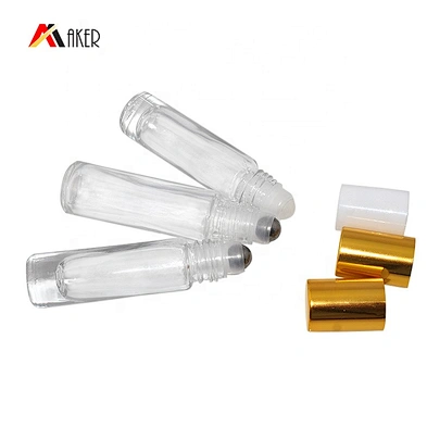Empty mini size round 8ml clear oil perfume roll on glass bottle with gold color cap