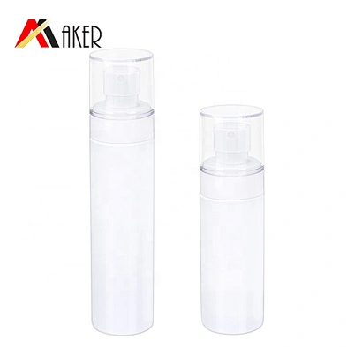 In stock 100ml 150ml cylinder round white PET plastic cosmetic skin care spray bottle with mist sprayer