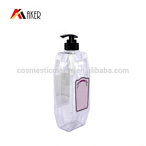 Wholesale empty 950ml unique shape clear PET plastic hand wash bottle liquid shampoo dispenser bottle