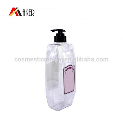 Wholesale empty 950ml unique shape clear PET plastic hand wash bottle liquid shampoo dispenser bottle
