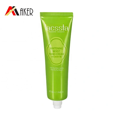 Round soft 50ml green cosmetic hand cream squeeze laminated aluminum plastic tube with acrylic cap
