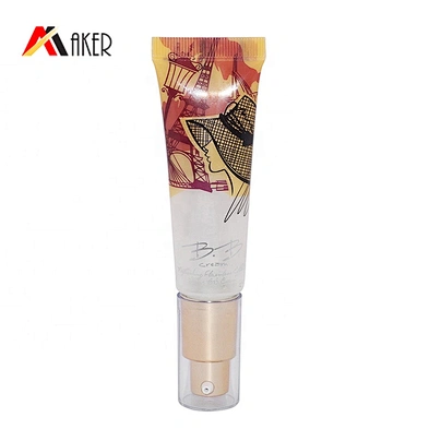 25ml luxury round empty LDPE plastic cosmetic BB cream tube packaging with gold aluminum airless pump