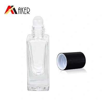 China supplier transparent 5ml empty square glass roll on perfume bottle with glass roller