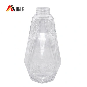 Unique shape empty 500ml clear pet plastic shower gel bottle with pump dispenser