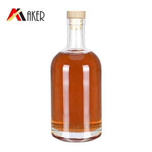 2020 New arrival hot design empty clear 750ml boston round shape glass wine bottles with cork