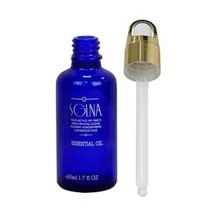 factory price 50ml blue essential oil bottle glass personal care packaging skin care eye serum dopper bottle