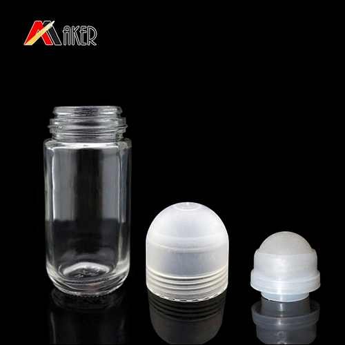 Factory price round shape clear empty 50ml roll on glass perfume bottle with roller and cap