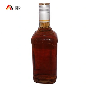 China supplier 700ml clear square liquor bottles empty glass rum vodka whisky bottle with cap