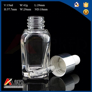 Empty square 10ml/15ml/20ml/30ml clear glass essential oil dropper bottle