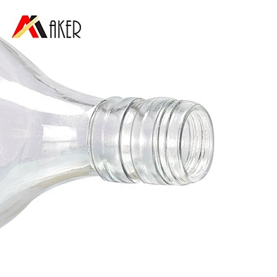 Empty round clear 750ml rum glass wine bottle with aluminum cap