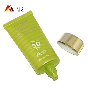 Hot sale empty green 40ml LDPE plastic cosmetic sunscreen cream tube packaging with gold aluminum covered screw cap