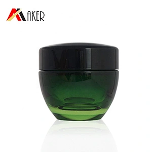 2019 New design 15ml 50ml luxury gradient green cosmetic glass cream jar with black screw lid and inner cap