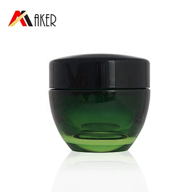 2019 New design 15ml 50ml luxury gradient green cosmetic glass cream jar with black screw lid and inner cap