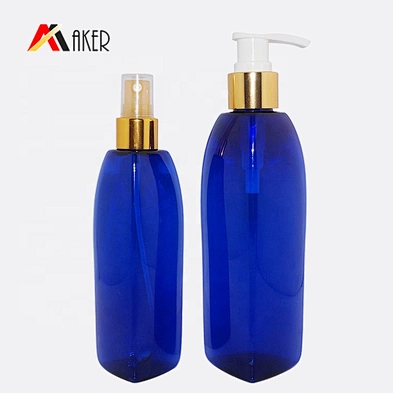 Unique shape cobalt blue 150ml 200ml pet plastic shampoo lotion pump packaging bottle