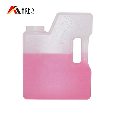 Empty 1L white square HDPE liquid laundry detergent plastic bottle packaging with handle