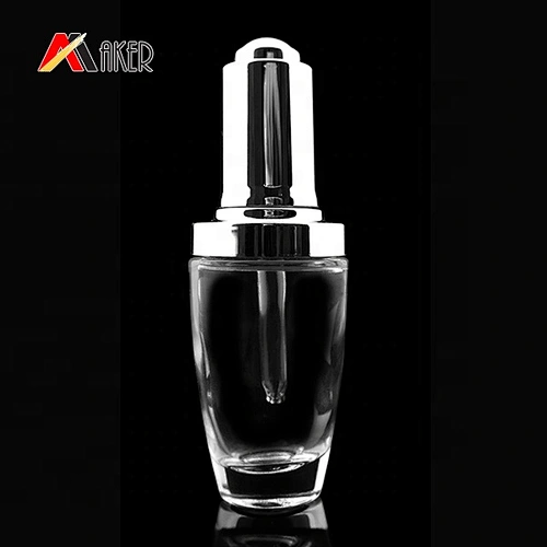 Factory price unique round clear color 30ml cosmetic essence serum glass dropper bottle